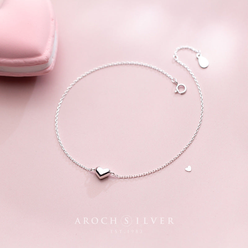 Silver Anklet Women's Heart-shaped Sweet Love Foot Jewelry