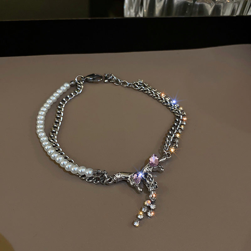 Diamond Bow Bracelet Fashion Pearl Chain