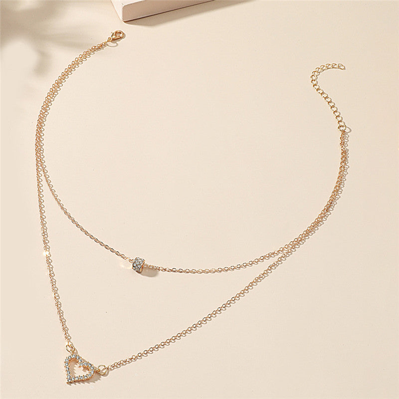 Double Layer Pendant Necklace Multilayer Zircon Heart Clavicle Chain