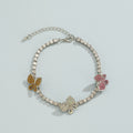 Color Butterfly Single Layer Anklet With Micro-inlaid Rhinestone Claw Chain