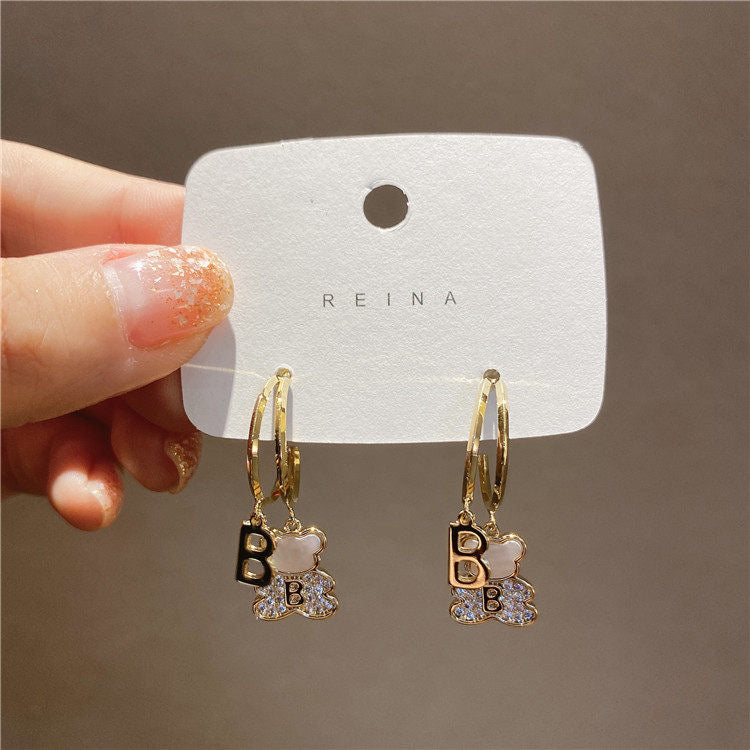 Personality All-match Temperament Bear Letter Earrings