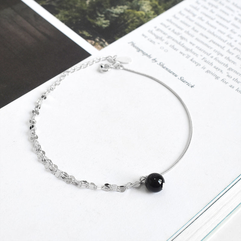 Black Agate S925 Sterling Silver Fashion Women's Black Crystal Bracelet