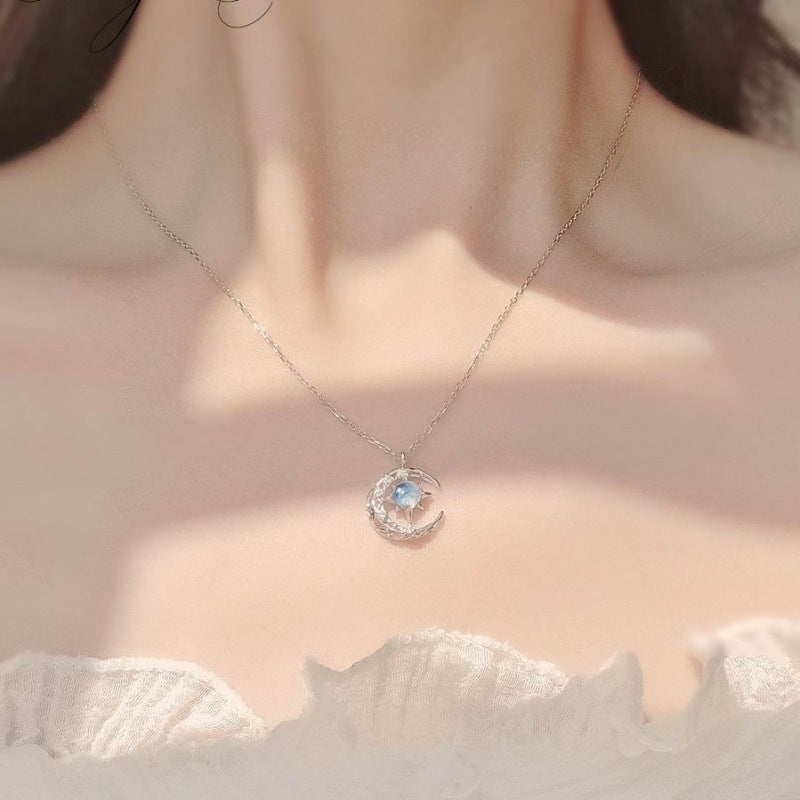 Falling Star And Moon Hollow Crescent Diamond Clavicle Chain
