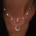 Personality Full Diamond Five-pointed Star Moon Multi-layer Necklace Women