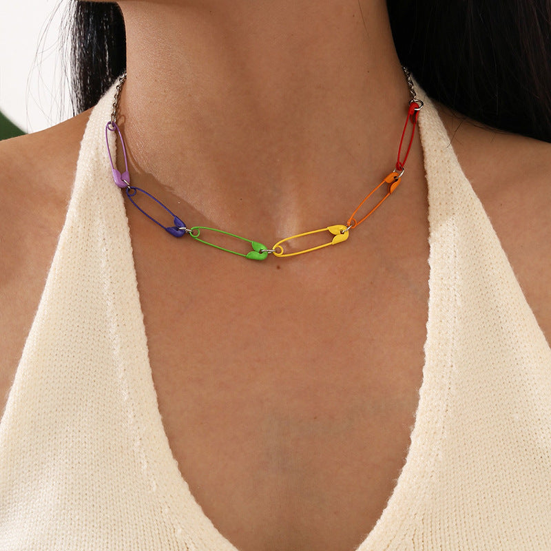 Fashion Personality Colorful Color Buckle Pin Necklace