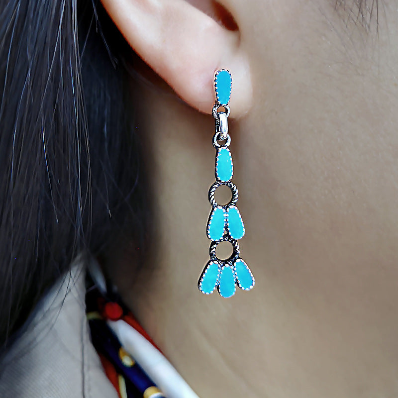 Native Zuni Retro Little Sleeping Beauty Turquoise Earrings