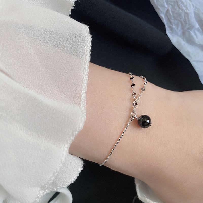 Black Agate S925 Sterling Silver Fashion Women's Black Crystal Bracelet