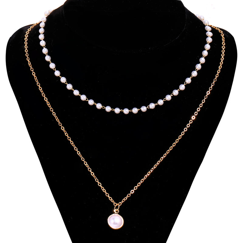 New Fashionable Artificial Pearl Double Layer Necklace For Women