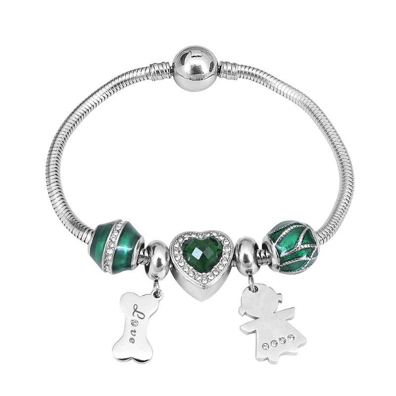 Green Ocean Heart Beaded Bracelet