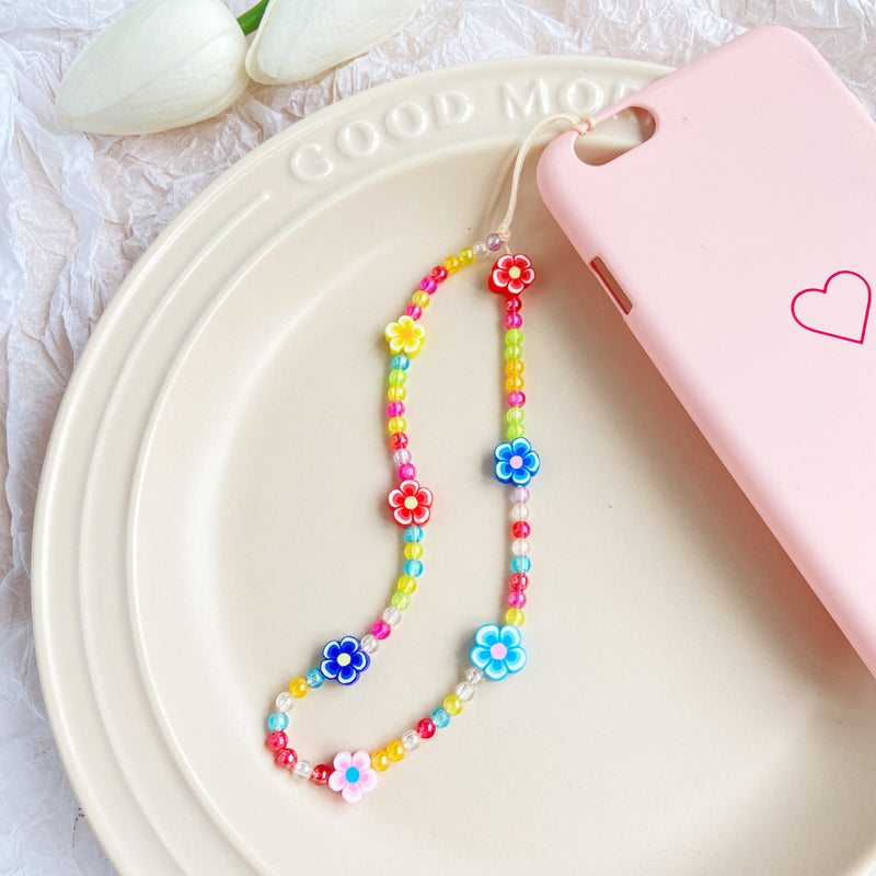 Colored Clay Mobile Phone Lanyard Fruit Flower Heart Star Beaded