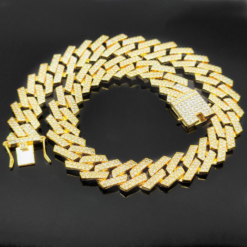 Hip Hop Diamond Prismatic Bar 20mm Bold Gold Chain