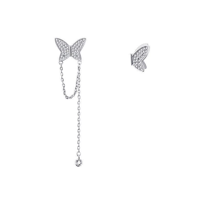 Niche Design Sense Super Fairy Tassel Asymmetric Butterfly Earrings