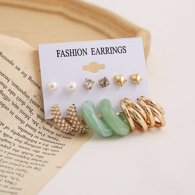 New Simple Acrylic Vintage Pearl Acetate Earring Set