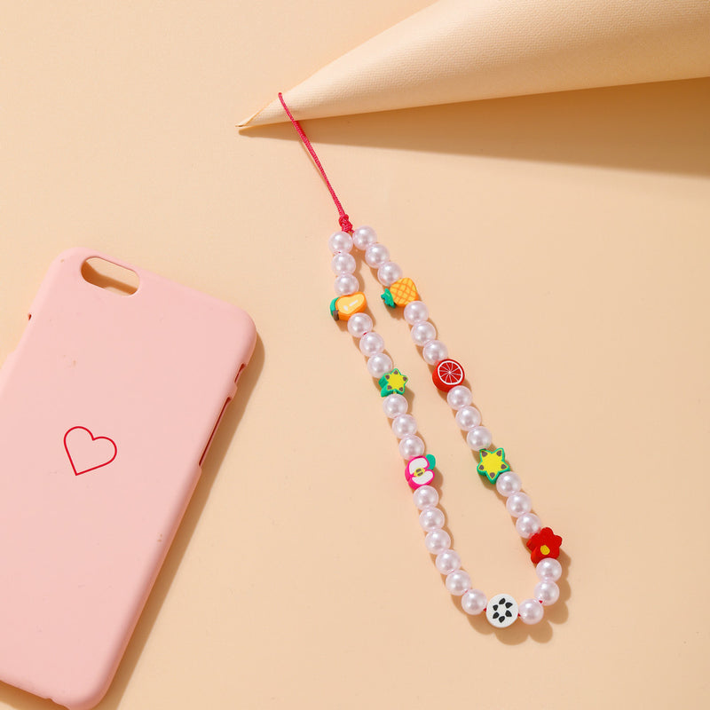 Colored Clay Mobile Phone Lanyard Fruit Flower Heart Star Beaded