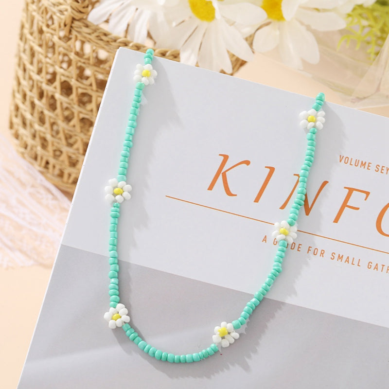 Ethnic Style Rice Bead Flower Necklace Bohemian Vitality