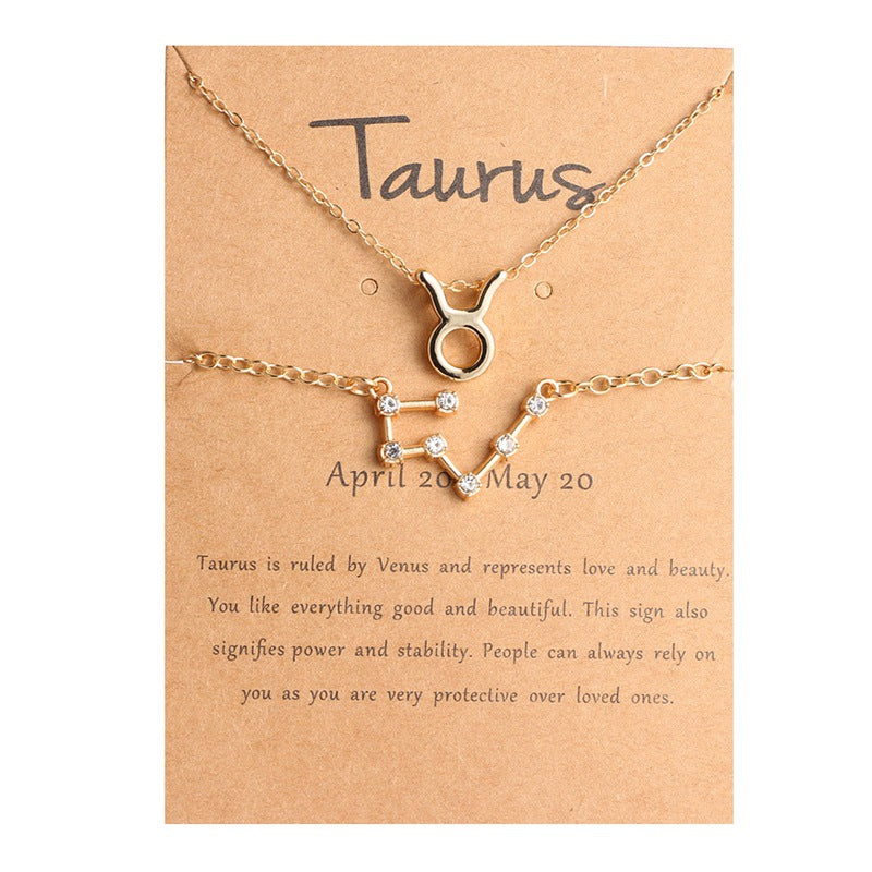 Twelve Constellations Alloy Bracelet Necklace Card Set