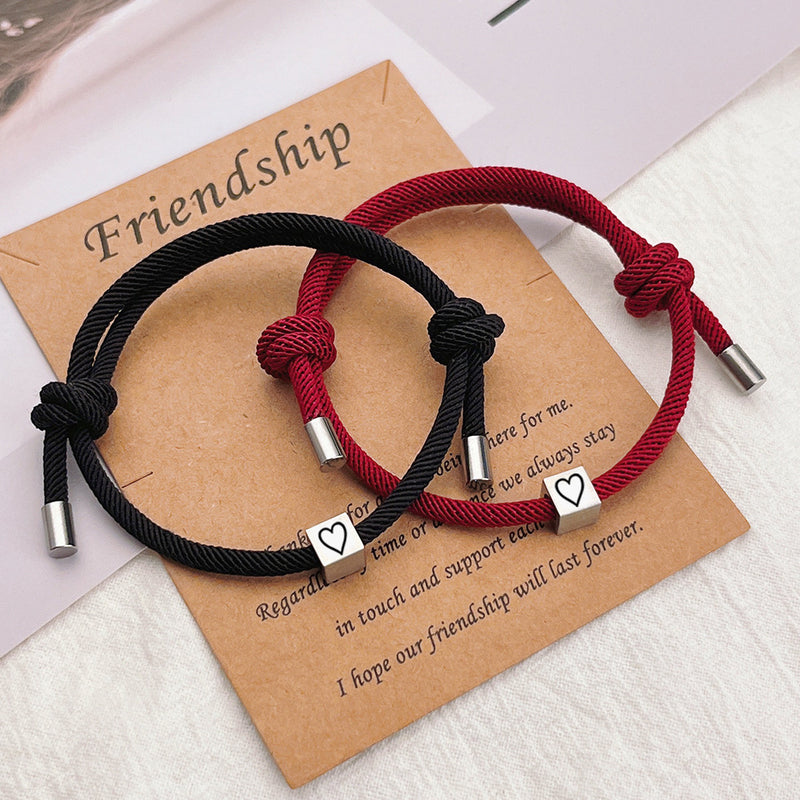 New Simple Stainless Steel Geometric Square Hand-woven Couples Love Bracelet