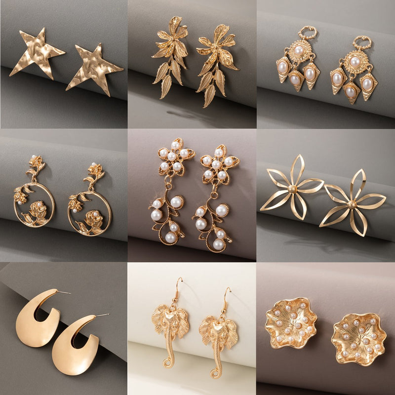 New Fashion Jewelry Creative Alloy Fashion Elements Pearl Flower Animal Elephant Earrings Female