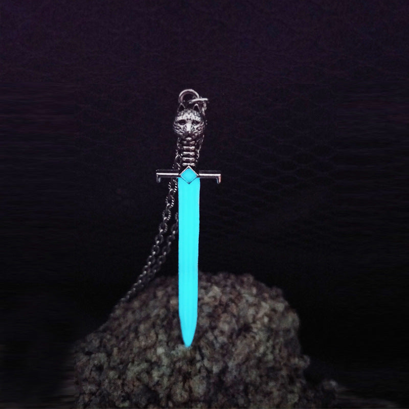 Luminous Cross Cat Head Sword Pendant Necklace