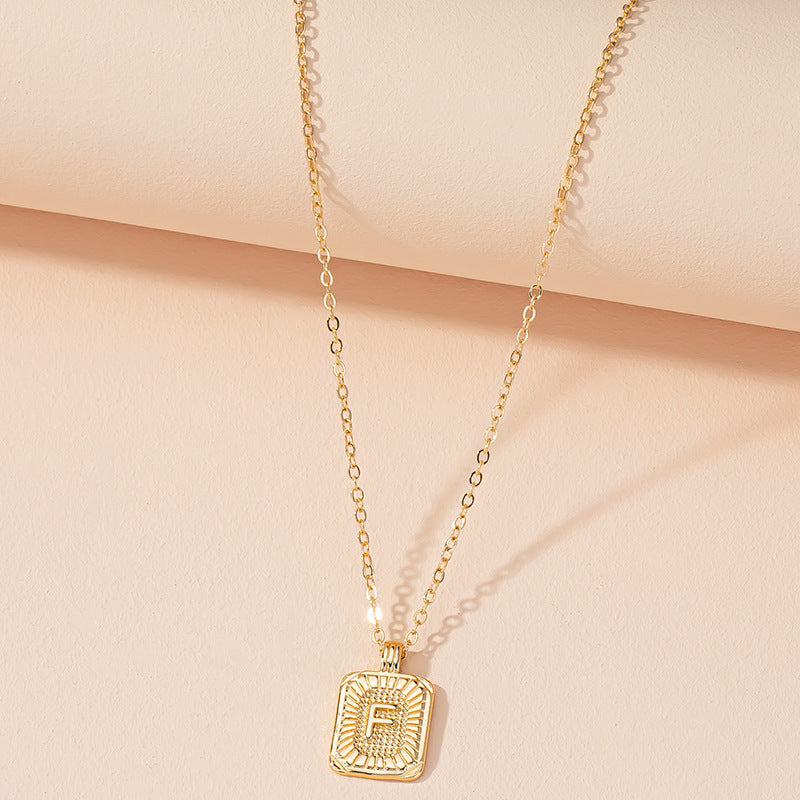 Japanese And Korean Ins Style Simple Square Brand 26 English Alphabet Necklace