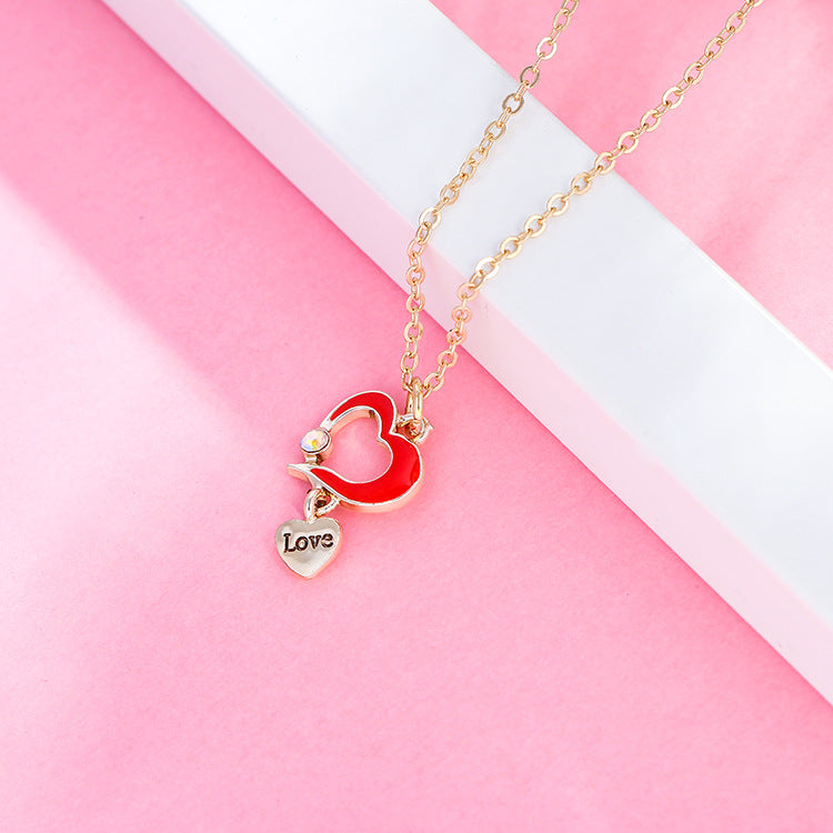 Small Temperament Sweet And Cute Little Red Heart Love Necklace