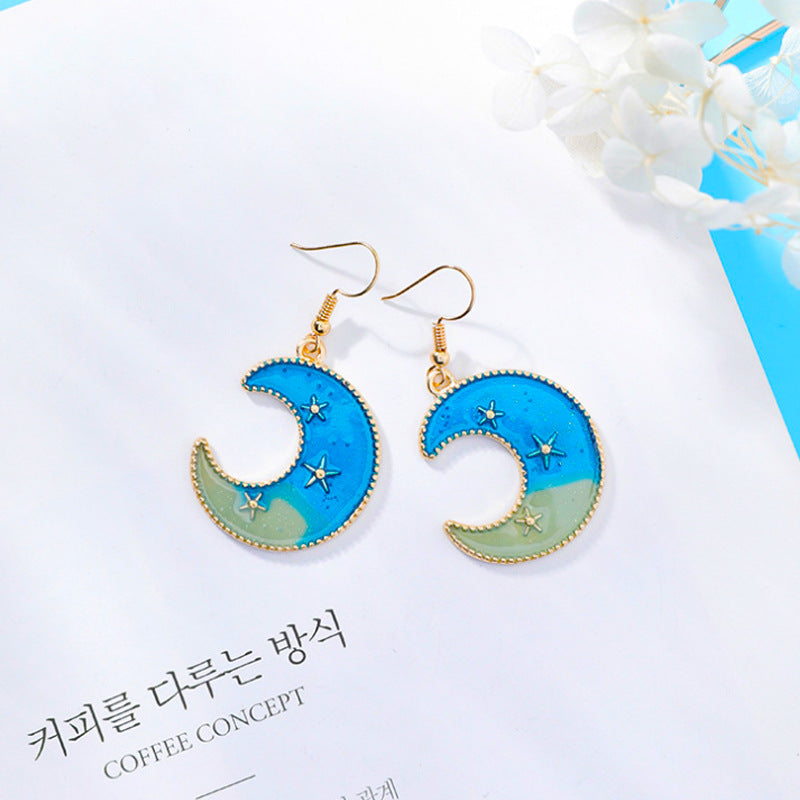 Japan And South Korea Blue Starry Sky Planet  Asymmetric Earrings
