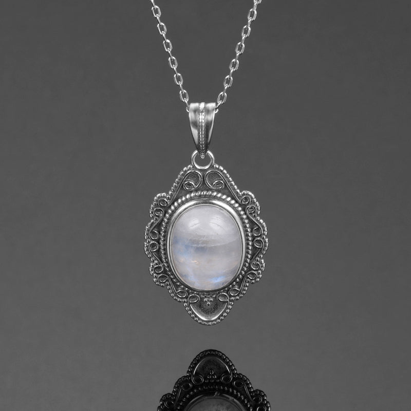 Classic Natural Moonstone Necklace Pendant 925 Sterling Silver Jewelry