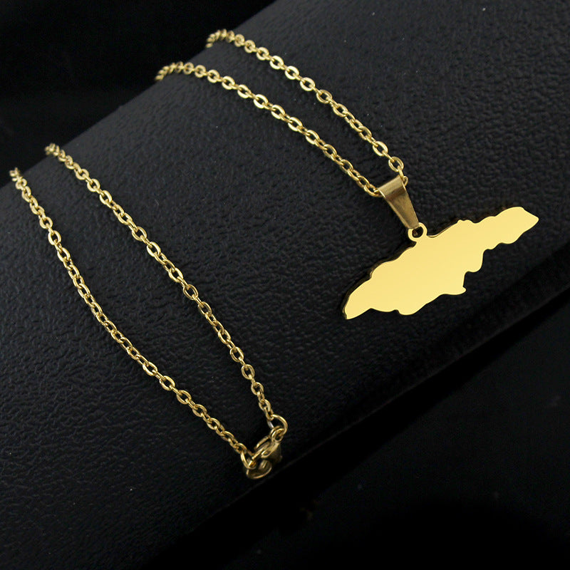 Jamaica Map Terrain Necklace Stainless Steel Trend Jewelry Pendant Textured Personality Ornament