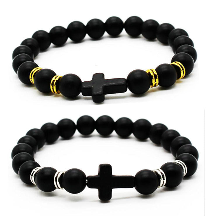 Cross Bracelet 8MM Men's Matte Volcanic Stone