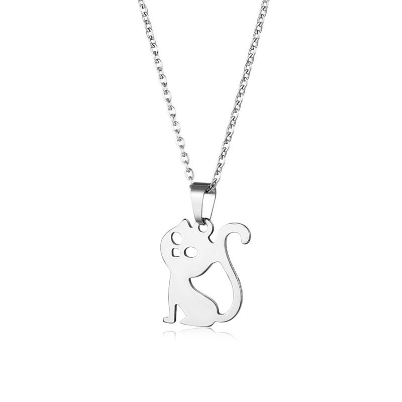 Fashion Stainless Steel Hollow Cat Pendant