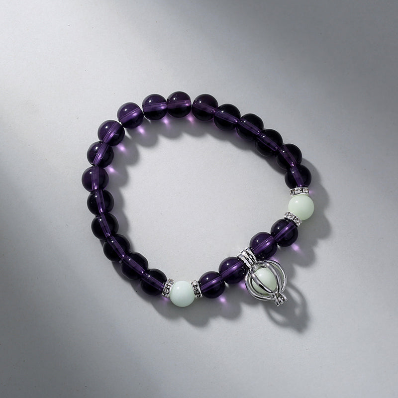 Purple Glass Bead Luminous Pumpkin Bracelet