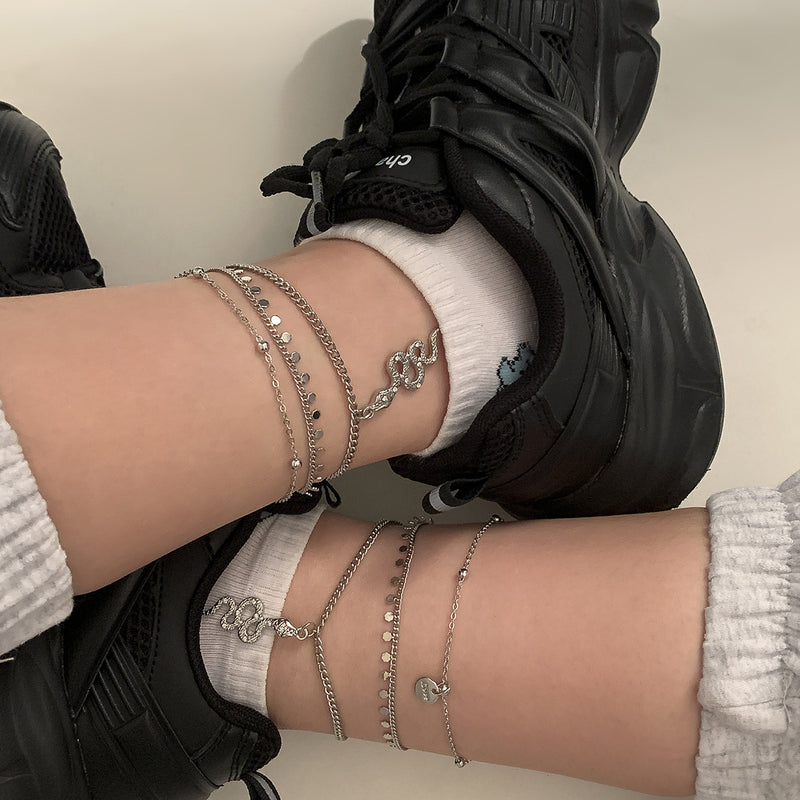 Metal Dragon-shaped Tag Geometric Set Anklet