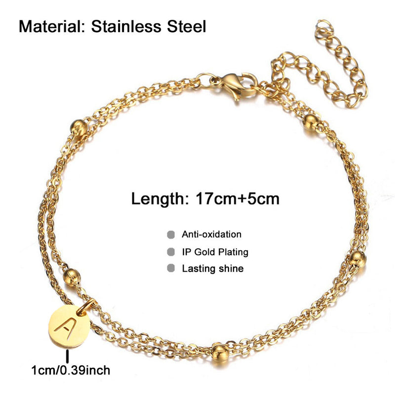 Simple Stainless Steel Square Chain Initial 26 Letter Tag Bracelet