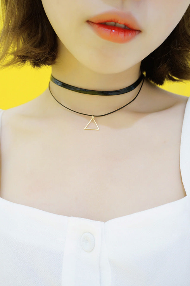 Retro Geometric Triangle Pendant Personality Double-layer Collar