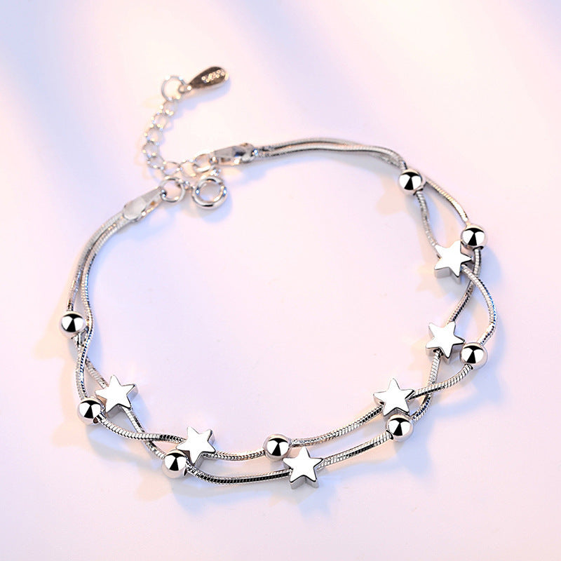 Delicate Five Pointed Star Round Bead Cube Transfer Bracelet