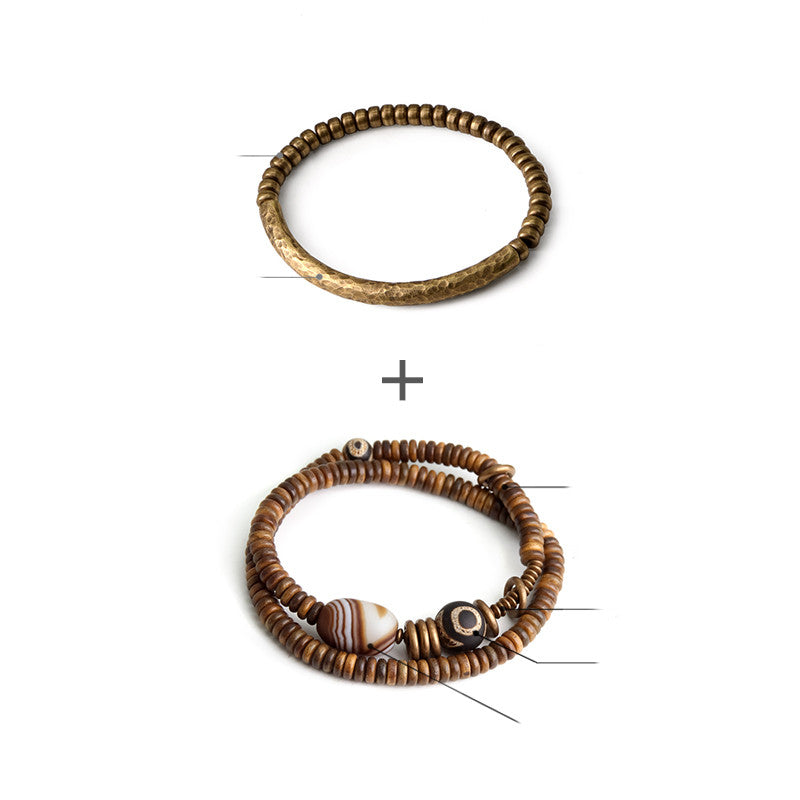 Bracelet Women's Literary Copper Beads Antique Wood Bracelet Men's Jewelry