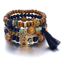 Multilayer Beaded Wooden Tassel  Bracelet