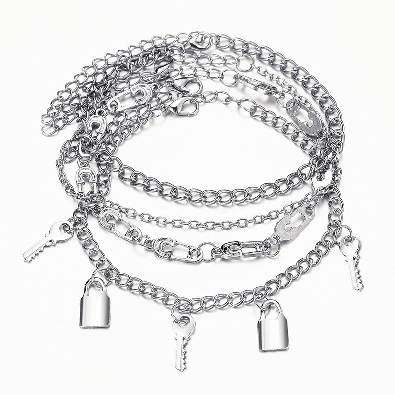 Creative Personality Punk Style Silver Metal Chain Anklet