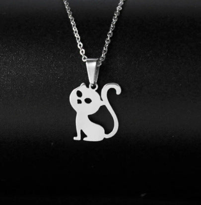 Fashion Stainless Steel Hollow Cat Pendant