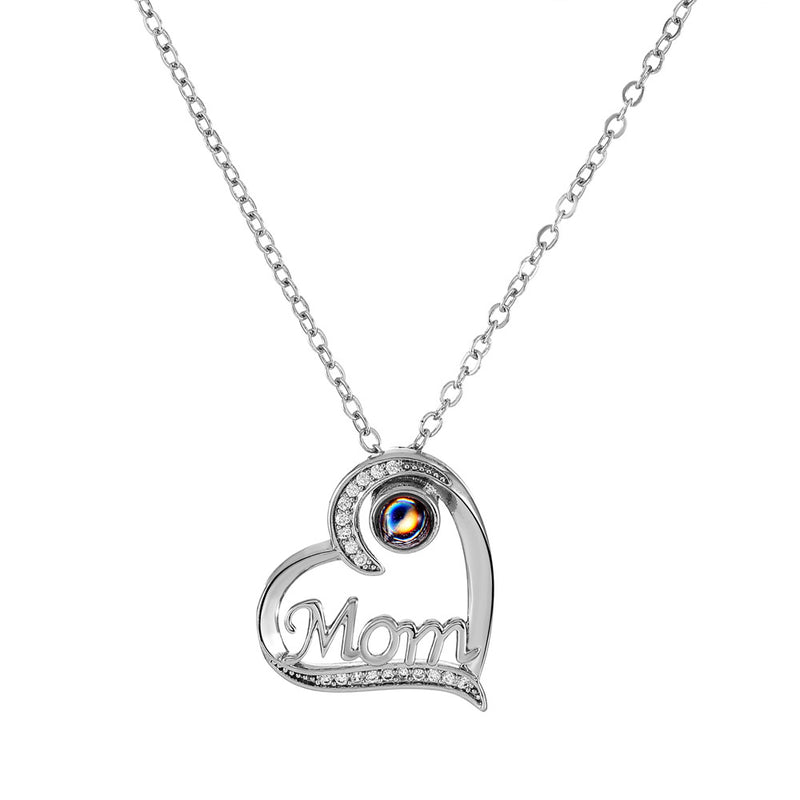 MOM Alphabet 100 Languages Projection Heart Necklace