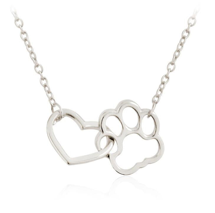 Women's Hollow All Match Dog Paw Peach Heart Necklace