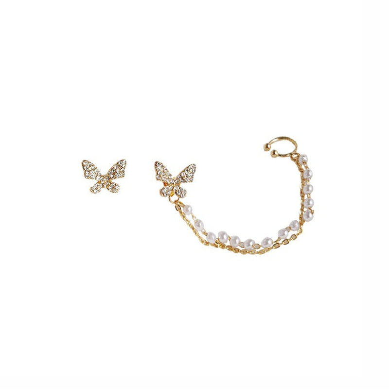 Two-piece Butterfly Ear Bone Clip Earrings One-piece Pearl Chain