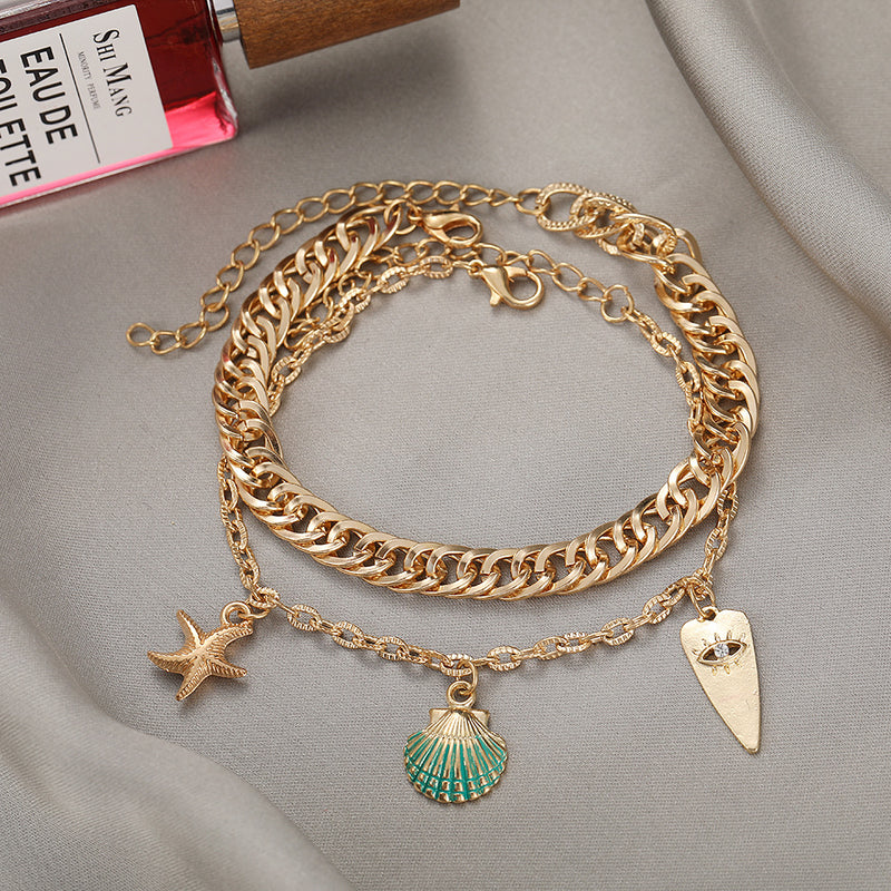 Alloy Starfish Shell Pendant Anklet Women