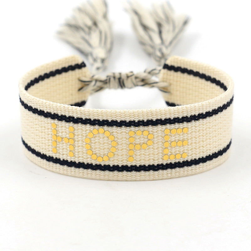 Braided Word Embroidered Diamond Bracelet