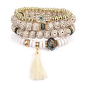 Fashion New Multi-layer Beaded Bracelet 4-pack Palm Tassel Bodhi Beads Beaded Elastic Bracelet Set