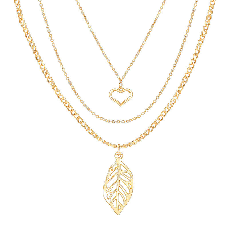 Multilayer Necklace 3 Piece Set Leaf Pendant Necklace