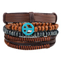 Ornament Multi-Root Combination Bracelet Handmade Cowhide Wooden Bead Beaded Weave Bracelet