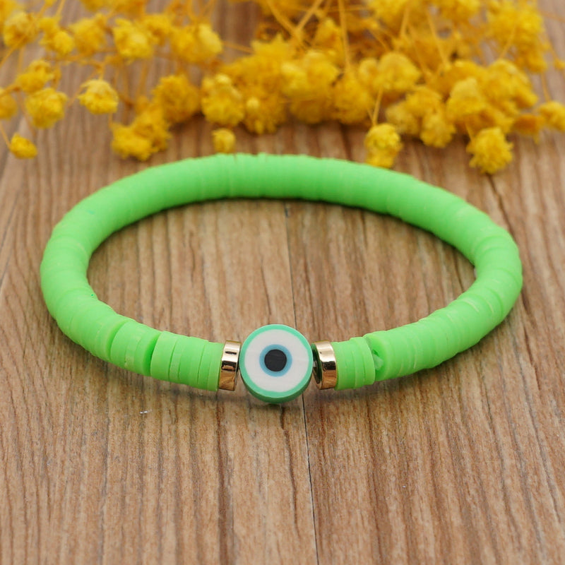 New Solid Color Soft Pottery 6mm Bracelet Eyes Bohemian