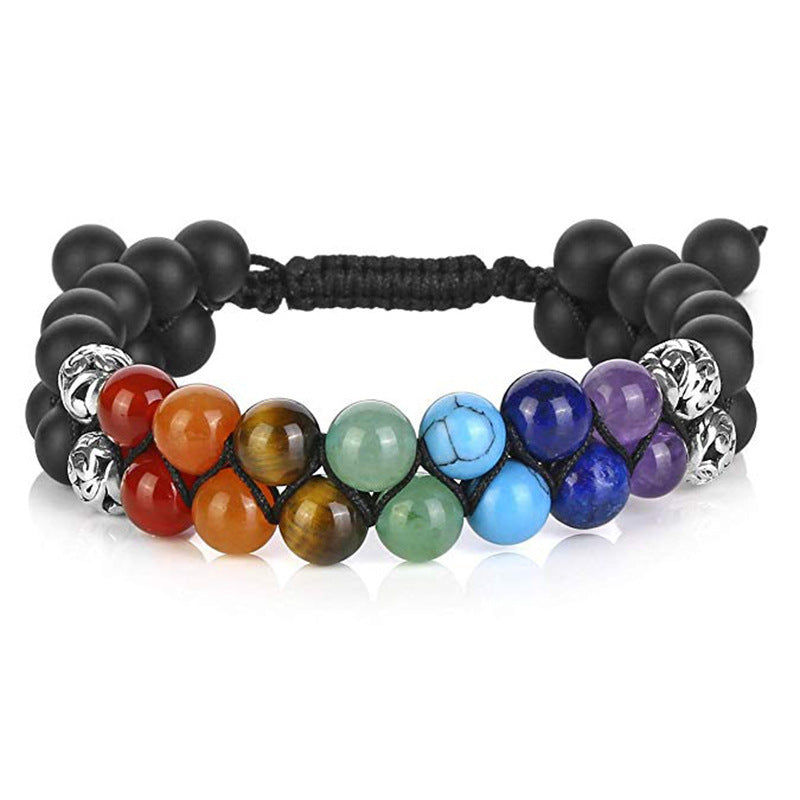 Seven Chakra Yoga Purple Volcanic Stone Woven Adjustable Double Bracelet