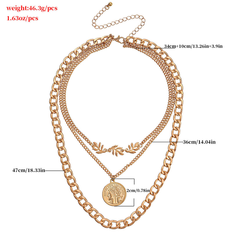 Exaggerated Thick Chain Beauty Head Coin Pendant Necklace Female